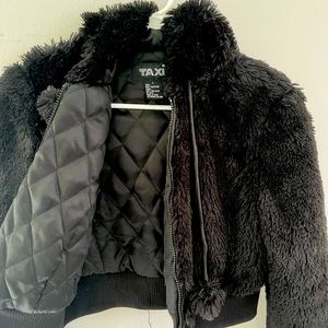 Faux fur, black crop jacket. Taxi Brand